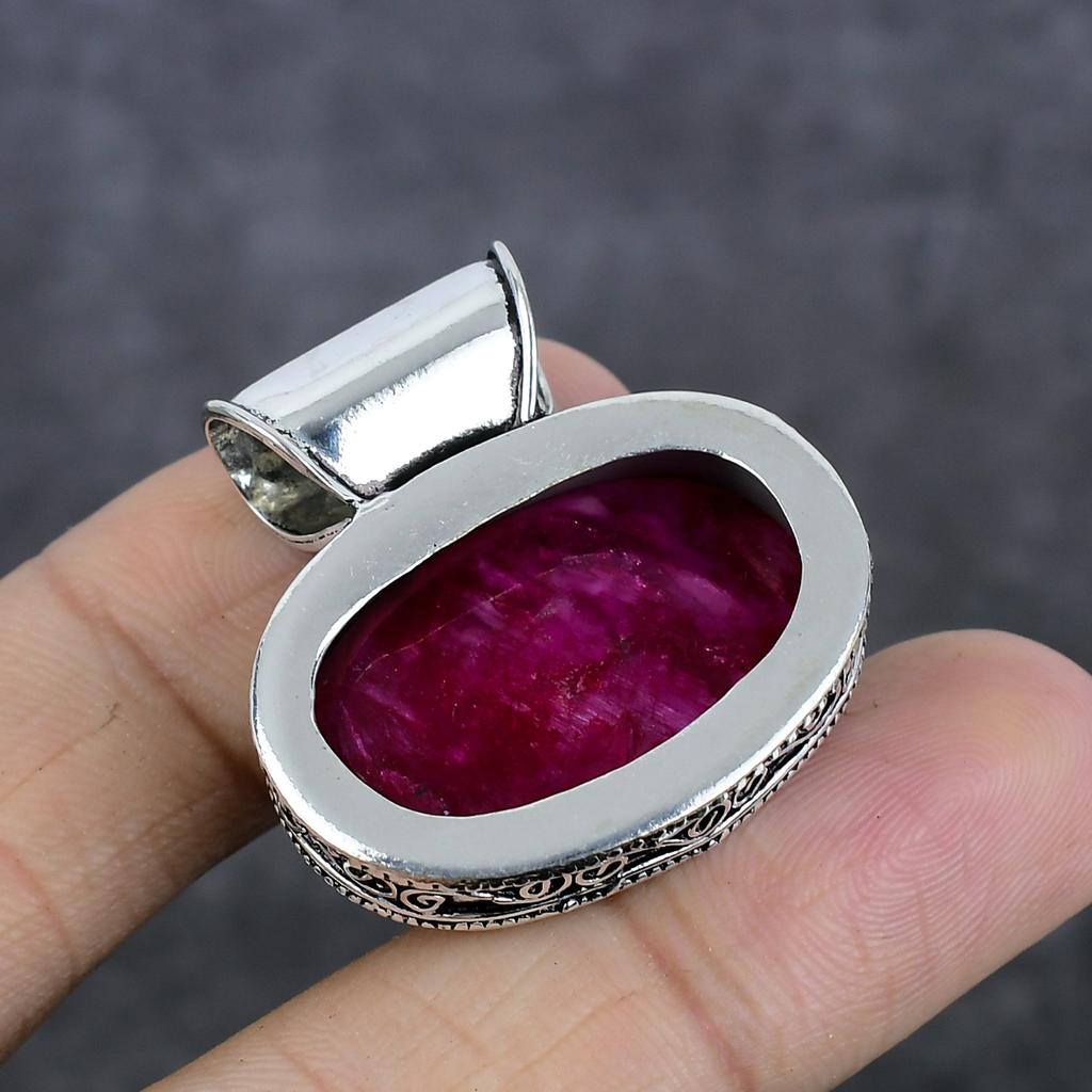Natural Ruby Natural Gemstone 925 Sterling Silver Jewelry Pendant 1.34" N9S81