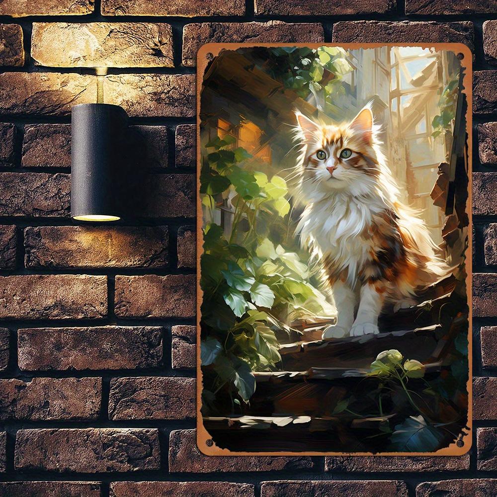 Tin Cat Floral Wall Art X Inch Waterproof Vintage Metal Sign for Home Garden Decor