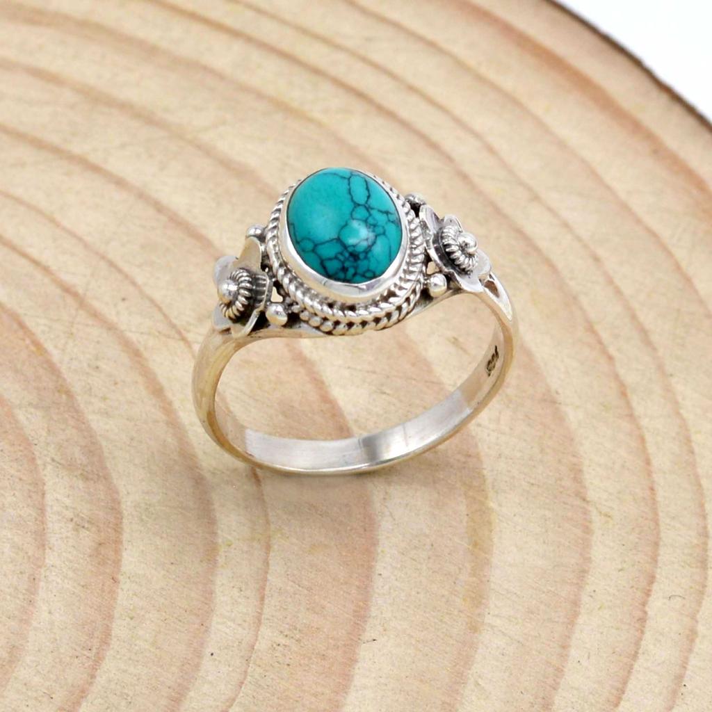 Turquoise 925 Sterling Silver Women Handamde Boho Ring