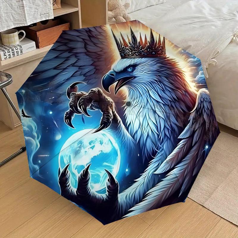 1pc Eagle Fantasy Artwork Fashionable Automatic Opening/Closing Folding Umbrella with 8 Iron Bones, Plastic Handle yy251015010