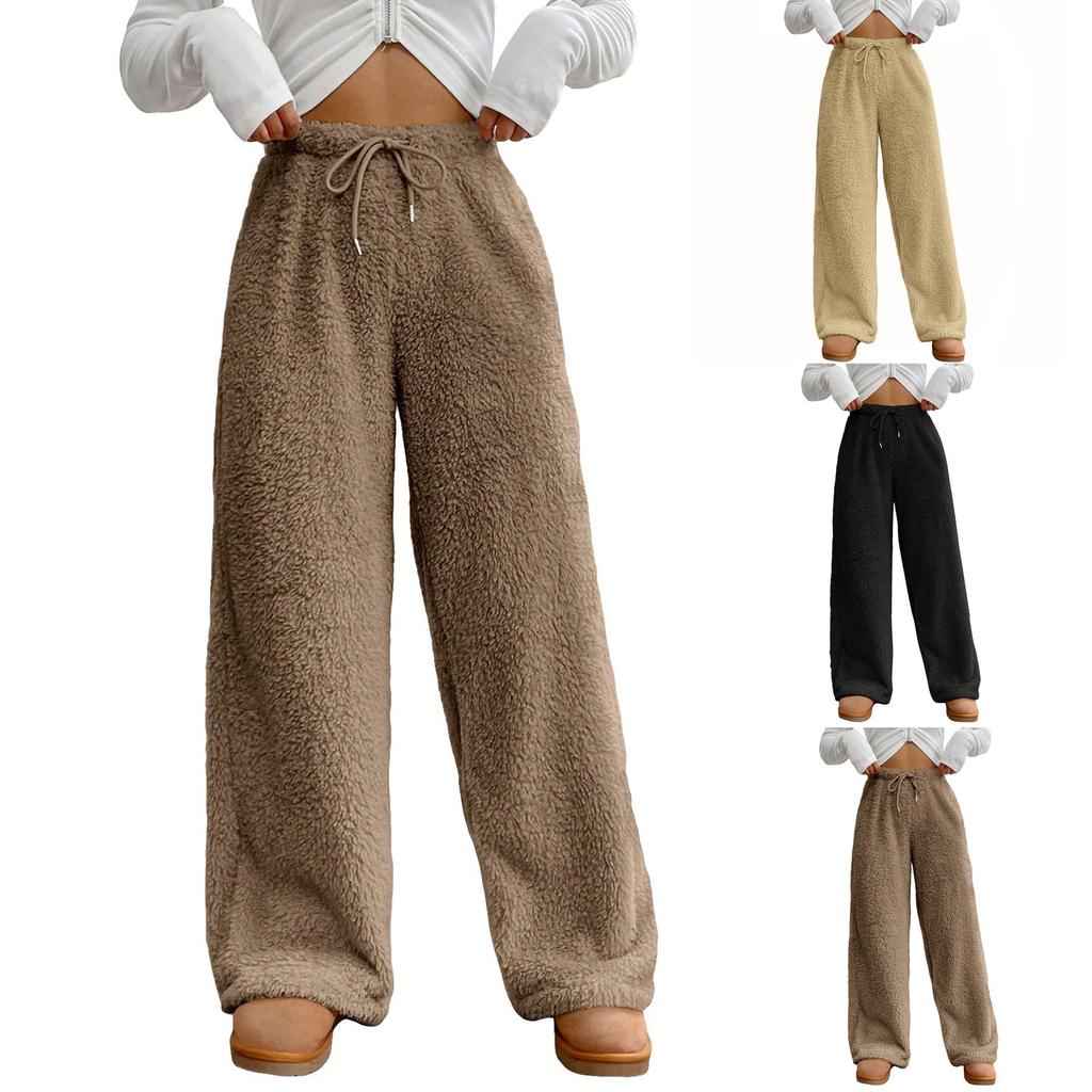 Women's Solid Color Fashion Plush Casual Pants Loose Plush Thermal Pants