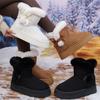 Women Boots Fashionable Bow Round Toe Elegant Snow Boots Winter Flat Wear-resistant Soft Students Plus Velvet Warm Women Shoes