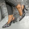 Женская обувь Новые туфли с открытой пяткой Женские туфли на высоком каблуке Модные леопардовые туфли для офиса и карьеры Сексуальные сандалии с острым носком и закрытым носком