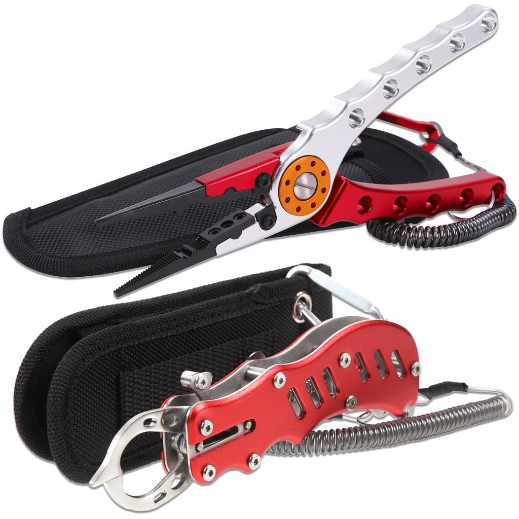 Contyu Fishing Set Fishing Pliers Hook Line Long Stainless Steel Fish Grip Safety Rope Holder (Aluminum Remover, Cutter, Nose, Rustproof) &