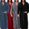 Men Soft Coral Fleece Solid Color Pockets Long Bath Robe Home Gown Sleepwear