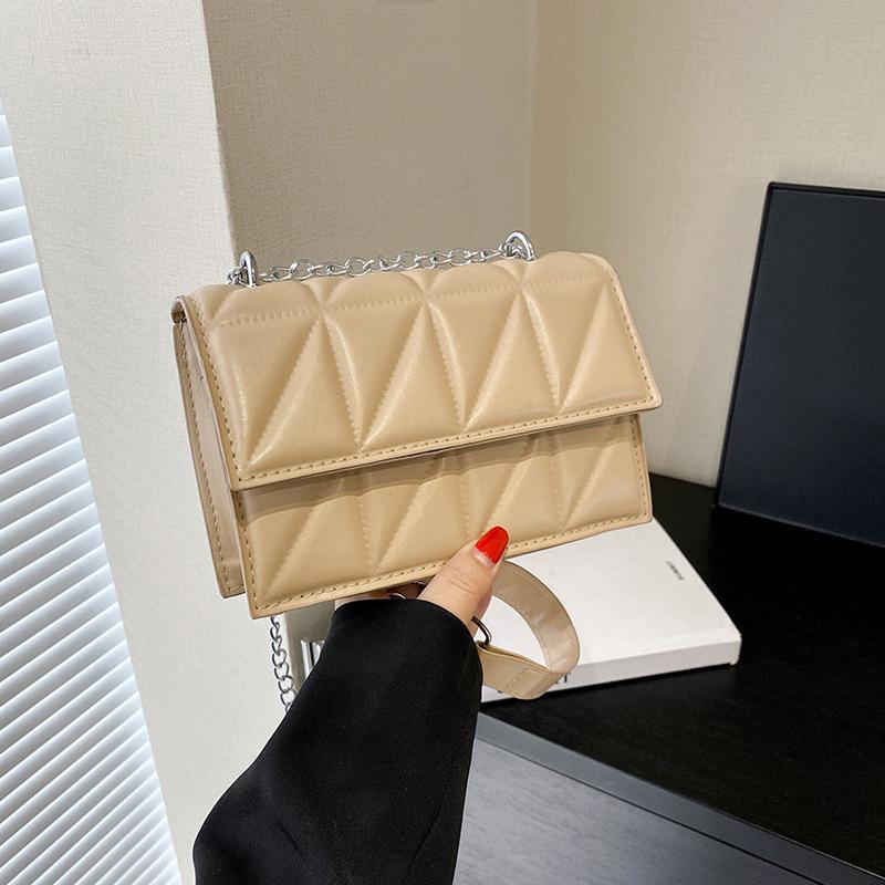 Однотонная сумка через плечо с цепочкой и клапаном, женские сумки, вышитые клетчатые сумки через плечо