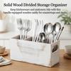 Flatware Caddy Solid Wood Divided Silverware Holder Portable Handle for Kitchen Countertop Dining Table Organizer Durable