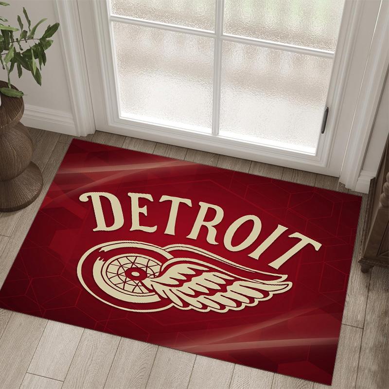 Detroit Red Wings Design Crystal Velvet Carpet Cozy Non?Slip Printed Rug For Bedroom Living Room Entrance