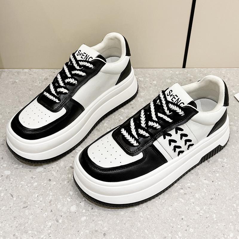 New Style Leather Heightening Small White Shoes Women's Sports Fashion Casual Board Shoes Thick-soled Muffin White Single Shoes Women