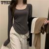 Футболка с длинным рукавом и квадратным вырезом, весенне-осенние новые тонкие повседневные рубашки с нерегулярным подолом для девочек