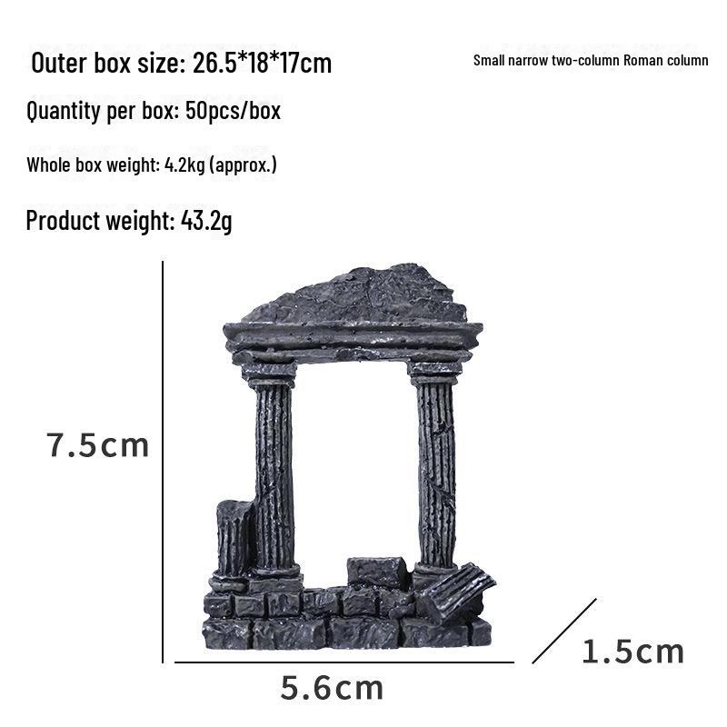 Римская колонна из смолы для декора аквариума: Пейзаж с двойными колоннами и мхом