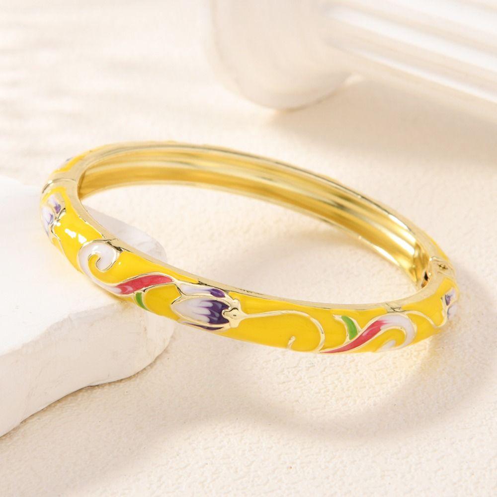 Traditional Chinese Cloisonne Bracelet Enamel Cheongsam Bracelet Lotus Flower Bangle  Banquet