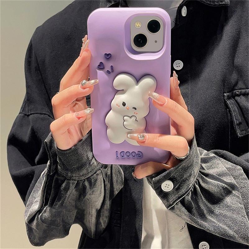 Cute Cartoon 3d Pinch Bunny Silicone Phone Case For Iphone 14 13 12 Pro Max 11 Ins Lovely Rabbit Protective Soft Cover Funda