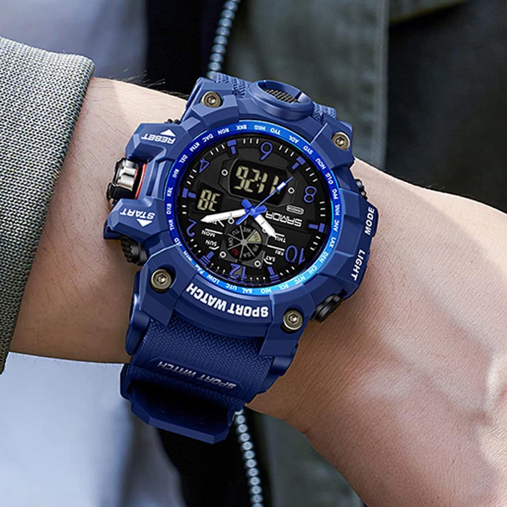 Цифровые часы, спортивный секундомер, водонепроницаемые, модные, в стиле милитари, часы для бега, двойное время, двусторонний дисплей времени, будильник, светящийся 50 м