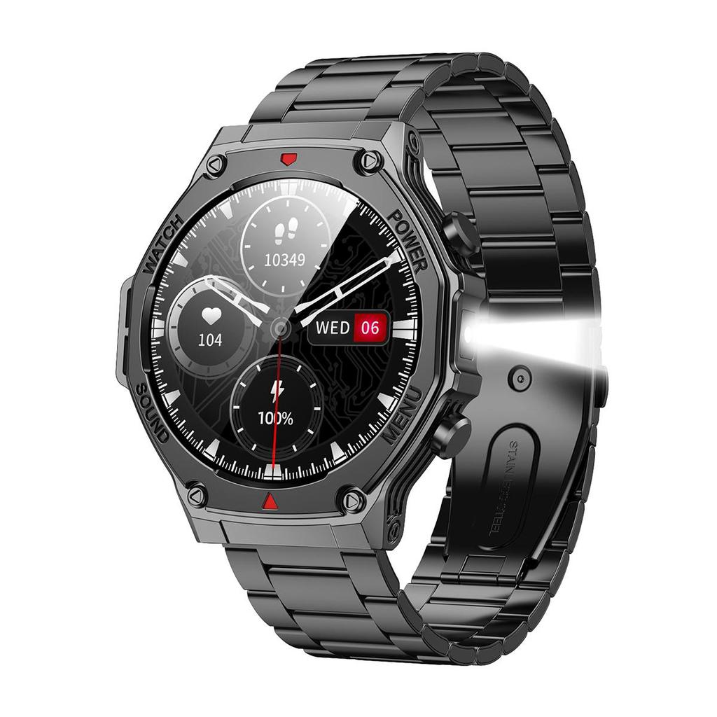 Военные QTLLBT SmartWatch 1,46-дюймовый HD светодиодный фонарик компас фитнес-трекер с функцией спортивные часы, пульсометр SPO2 совместимы с