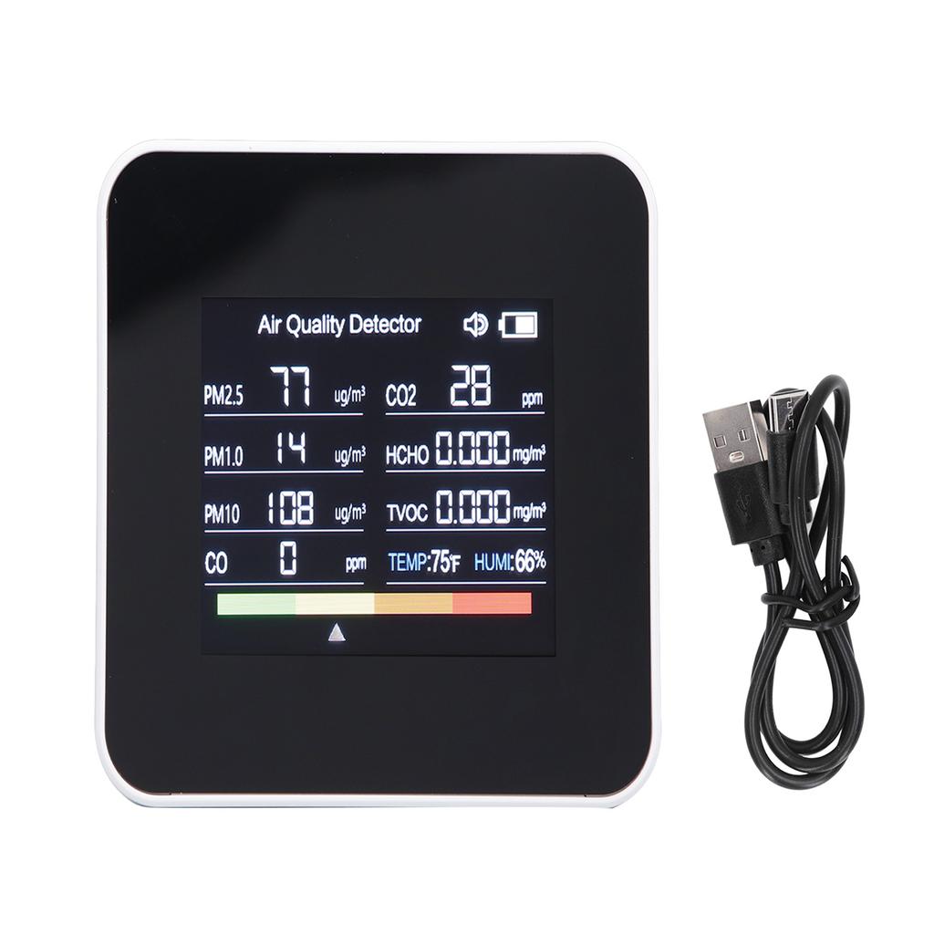 Измеритель качества воздуха PM2.5 PM10 HCHO TVOC CO CO2 Детектор Цветной ЖК-экран Многофункциональный Качество воздуха