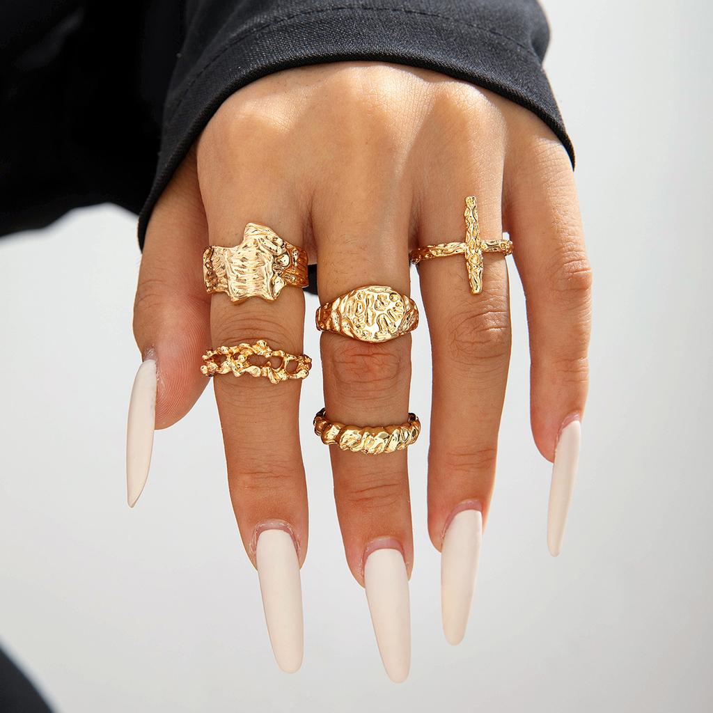 European and American Bohemian Personality Starfish Ring Set Geometric Hollow Sunflower Ring Ring Woman