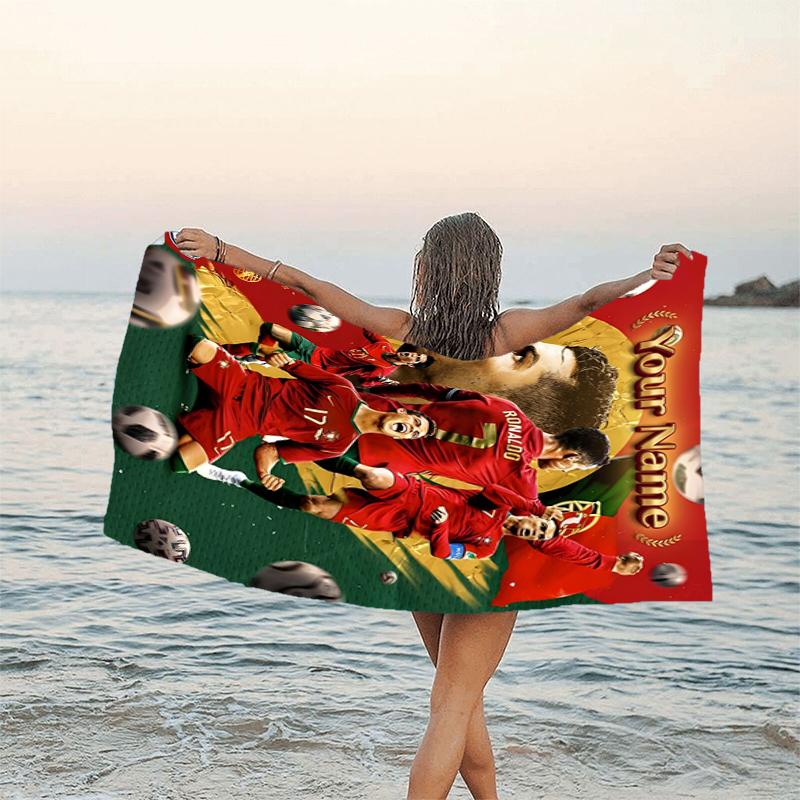1pc Number 7 Soccer Beach Towel with Custom Name, Beach and Seaside Swimming Pool Equipment, Fashion Pattern, Rectangular, Travel Essential