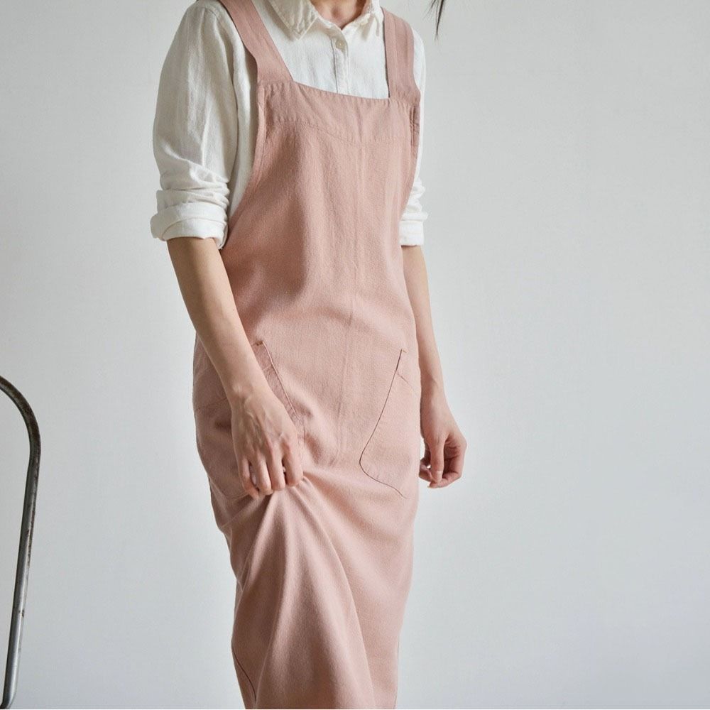 Cross Back Cotton Linen Apron with Pockets Gardening Work Apron Anti-dirty Pinafore Dress Baking