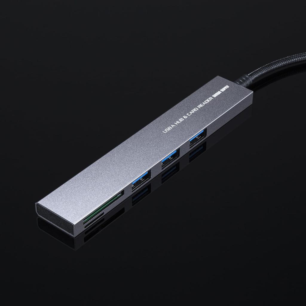 Sanwa Supply Тонкий USB-хаб 5 Гбит/с со встроенным картридером и 3 портами (с подключением USB-A) USB-3HC320MS