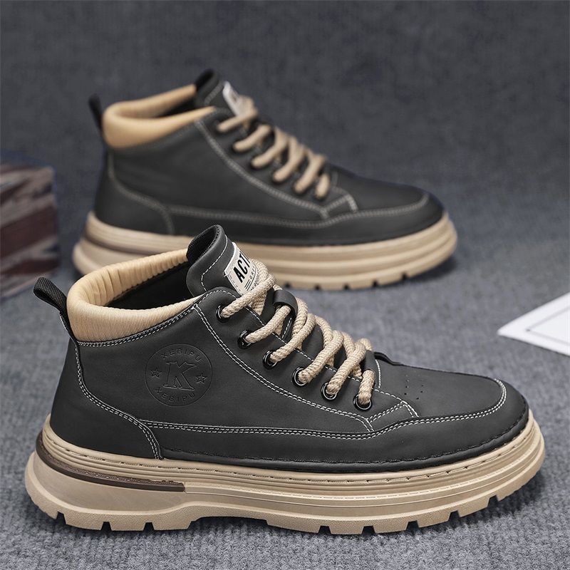 Martin Boots Men's Shoes Autumn New British Retro High-top Leather Shoes Tooling Shoes Trend Versatile Platform Casual Short Boots