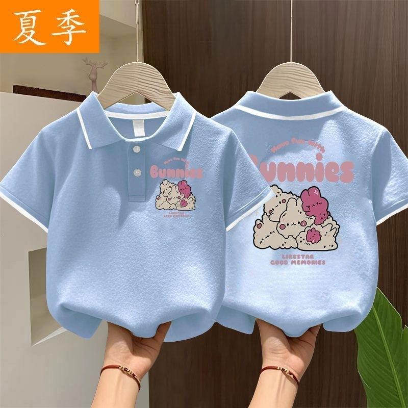 Girls Summer Fashion Polo Shirt With Peter Pan Collar Breathable Short Sleeve Top Kids Trendy Tee