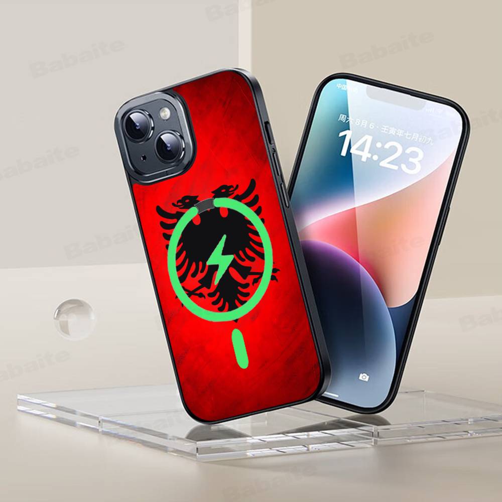 Албания Албанцы Флаг Чехол для Телефона Магнитный Чехол Для IPhone 16 14 13 12 11 15 Pro Max Plus Для Magsafe Беспроводная Зарядка Чехол
