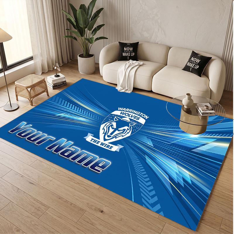 Custom Rug Warrington Wolves Pattern Print Name Text Soft Non‑Slip Floor Carpet for Home Indoor Decoration