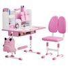 2Pcs/Set Kids Study Desk Chair Set Height Adjustable Study Table Chair Set with Sitting Corrector Ergonomic Desk Chair with Book Stand (Pink, Blue)