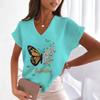 Summer Women T-shirt Butterfly Graphic V-Neck Tops Tees Female Fashion Trend Short Sleeve Clothing Ladies Daily Casual Outfit