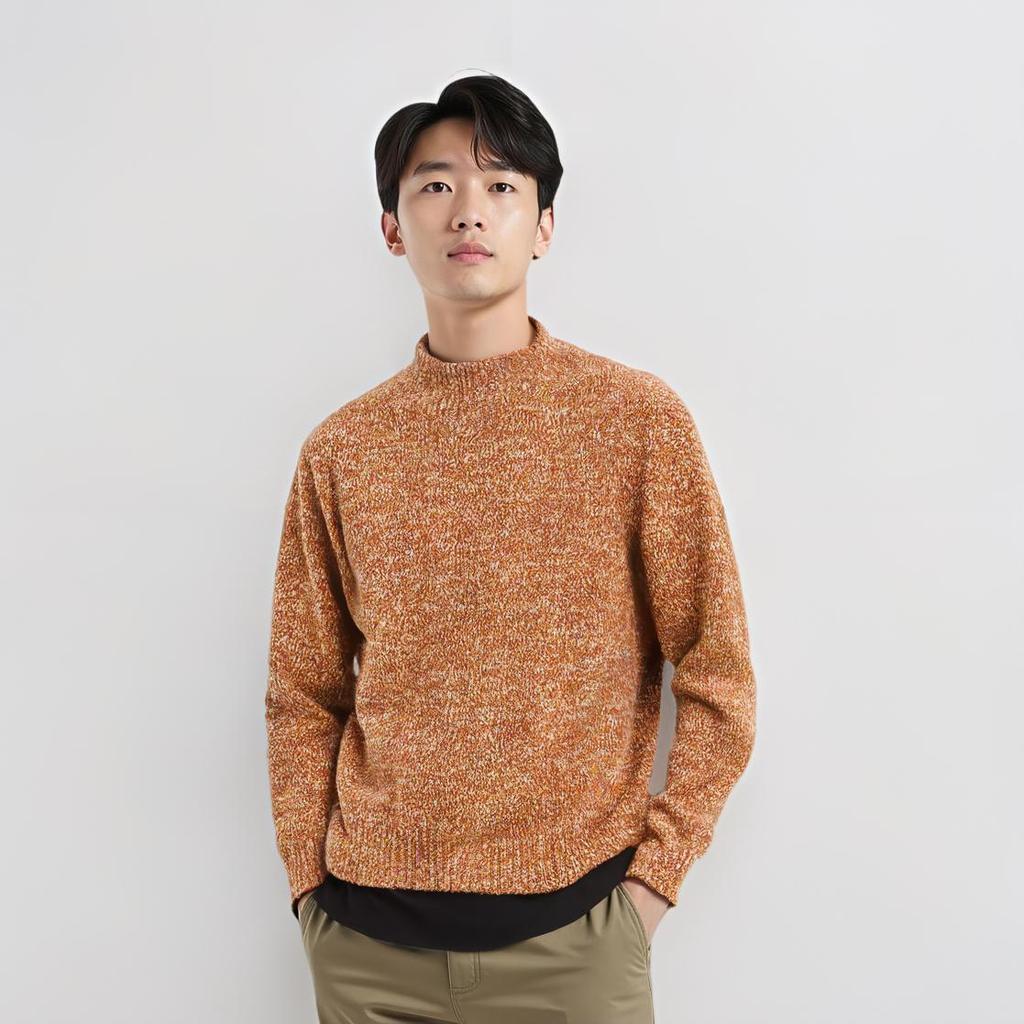 Uniqlo Коллаборация Jw Anderson Осень/Зима 23 Круглый вырез Пуловер Меланж Длинный рукав Вязаный свитер Унисекс свитер Коричневый 461070-26
