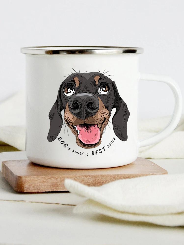 Peace Love Dogs Print Креативные эмалевые кофейные кружки с изображением мультяшных такс Собачьи лапки для вечеринок Пиво Сок Молоко Чашки Подарки на день рождения другу