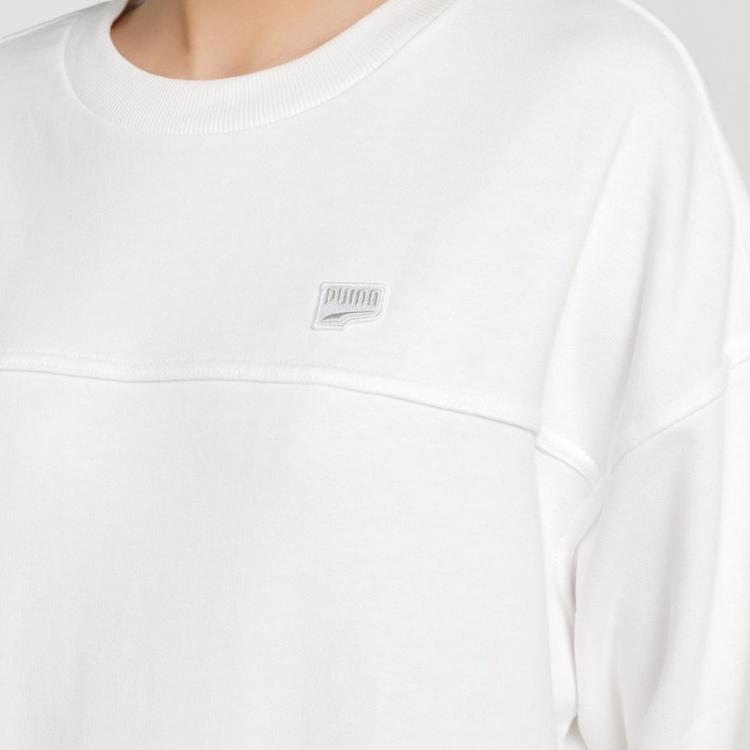 Puma Solid Color Crew Neck Pullover Long Sleeve Sweatshirt Women Sweatshirt White 531435-02