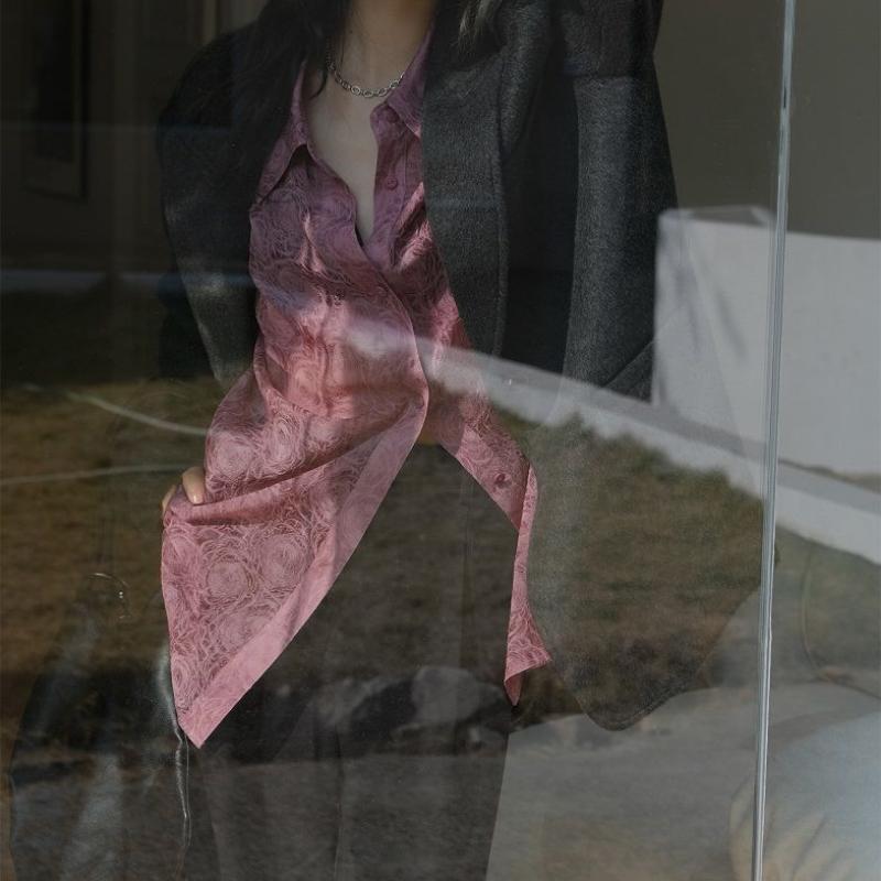 HOUZHOU Рубашка с принтом, женская цветочная весна, черные элегантные и шикарные винтажные свободные топы большого размера с длинными рукавами