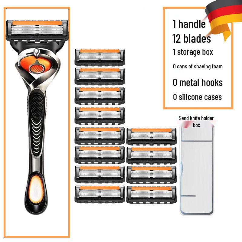 Ультратонкая бритва с пятью лезвиями оранжевого цвета, моющейся поворотной головкой и защитой от царапин