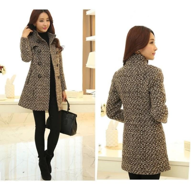 Женское клетчатое твидовое пальто средней длины, темперамент, теплая повседневная верхняя одежда