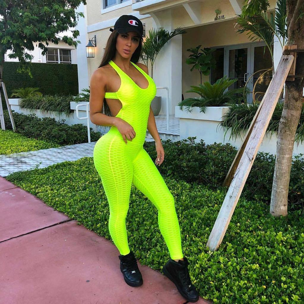 Sexy Female Stretch Skinny Slim Backless Sling Sleeveless Cutout Butt Lift Yoga Fitness Gym Jumpsuit
