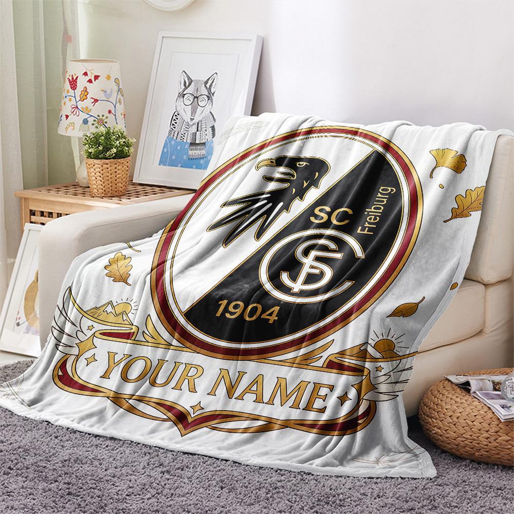 Custom Name SC Freiburg Flannel Blanket, High quality Comfortable for All Seasons, Home Decor, Warmth and Comfort