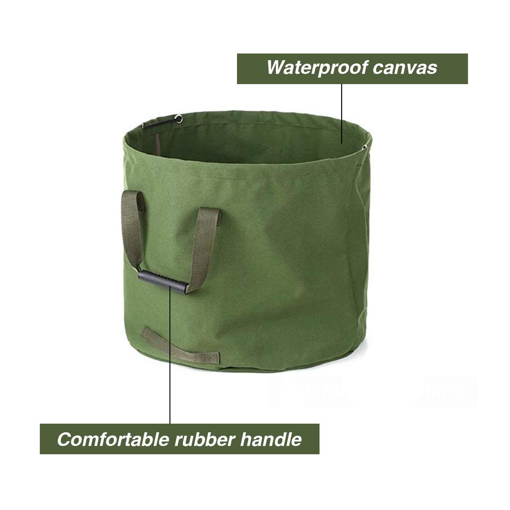 Garden Waste Bag Collapsible Canvas Reusable Water Resistant Garden Yard Leaf Waste Bag Waste Sack with Handles Storage