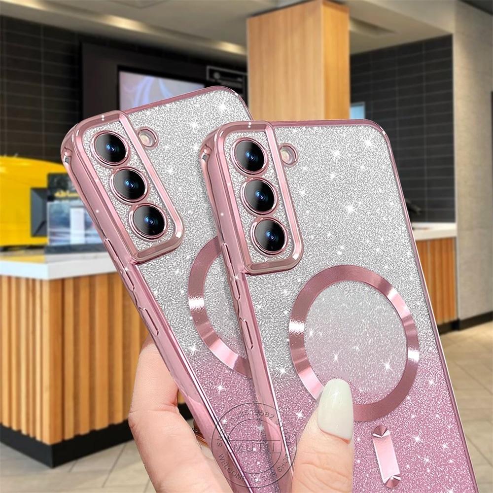 Яркий блестящий чехол для Samsung Galaxy S25 S24 S23 S22 S21 S20 Plus FE Note20 Ultra Case Plating Wireless MagSafe Magnetic