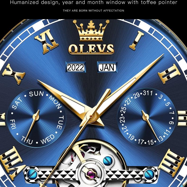 OLEVS Брендовая модная тенденция, повседневная пара механических выражений, часы для мужчин и женщин