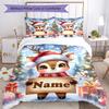3pcs Custom Name Christmas reindeer Bedding Set Duvet Cover Closure Includes 1 Duvet Cover & 2 Pillowcases, Soft and Comfortable for All Seasons.