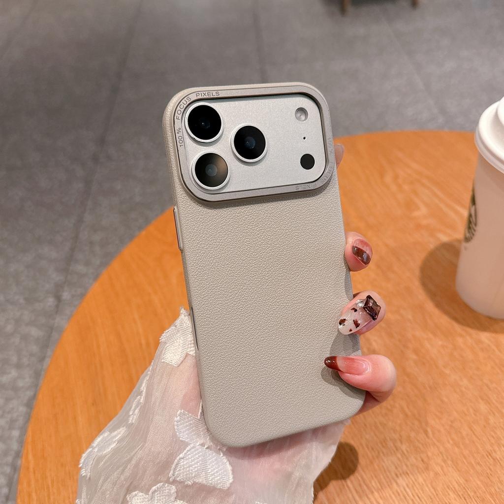 Чехол для телефона с текстурой кожи личи, однотонный, для iPhone 17 Air 16 15 14 Plus 13 12 Pro Max, с металлическим кольцом для камеры, противоударный