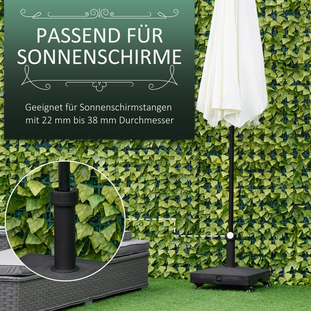 20kg Garden Parasol Base with Wheels Heavy Duty Sand or Water Filled Patio Umbrella Base for Outdoor Deck Beach Black
