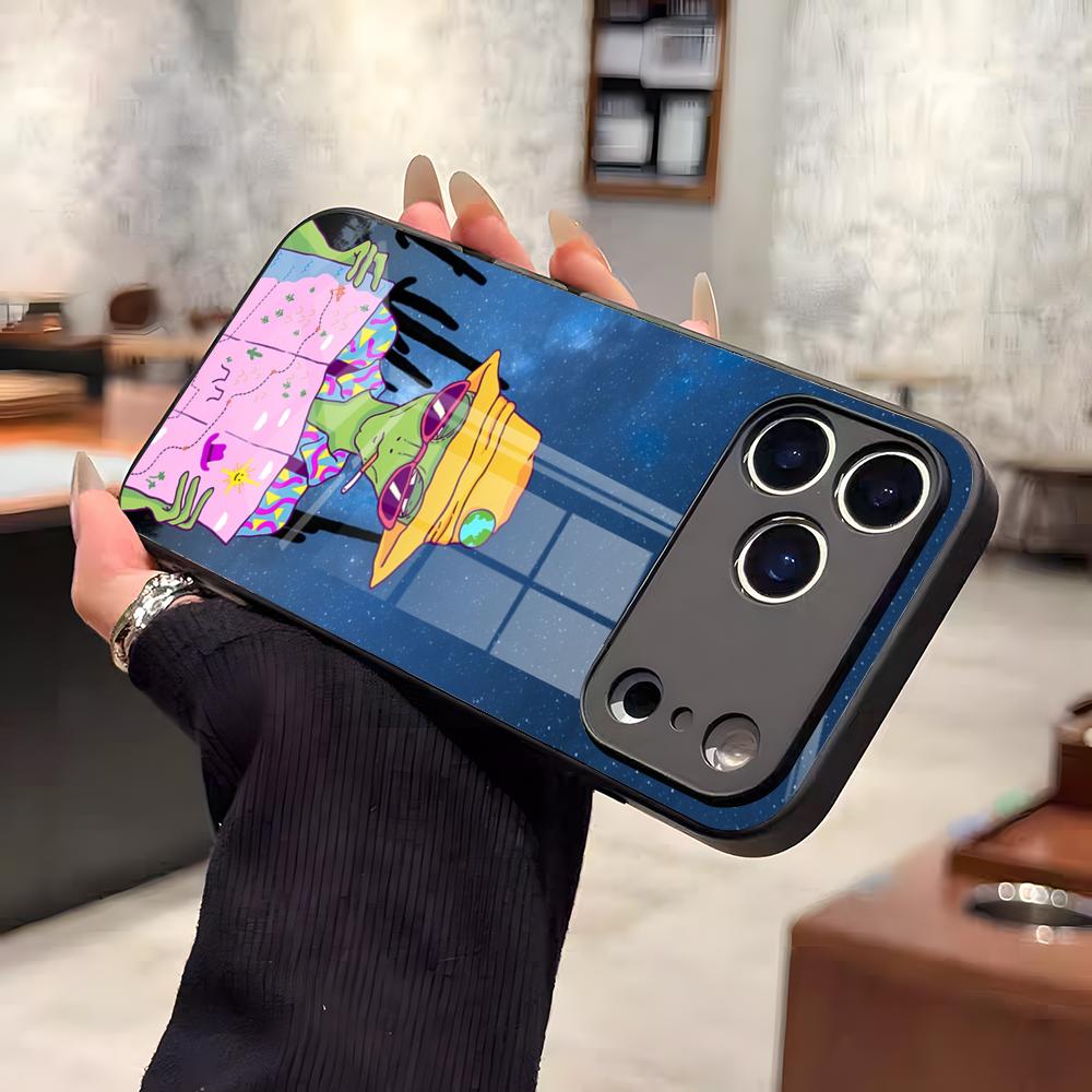 Смешной Космический НЛО Инопланетная Штука Чехол Для Телефона Для IPhone 17 Air 16 E Pro Max 15 14 13 Mini 12 Pro 11 Max Plus Черная Стеклянная Крышка