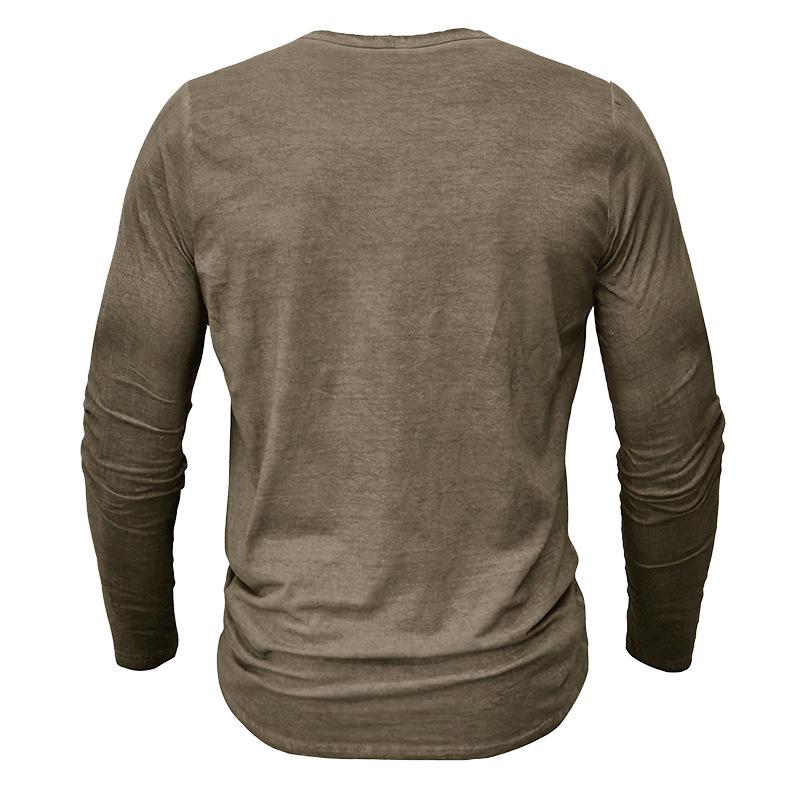 Мужская однотонная рубашка-henley с длинным рукавом, повседневная верхняя одежда на пуговицах