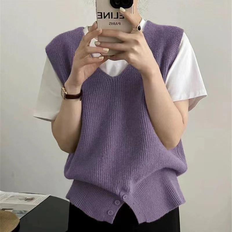 Ленивый дизайн, пуловер, вязаный жилет без рукавов с v-образным вырезом, свитер для женщин, осенне-зимний свободный свитер, жилет, женский топ