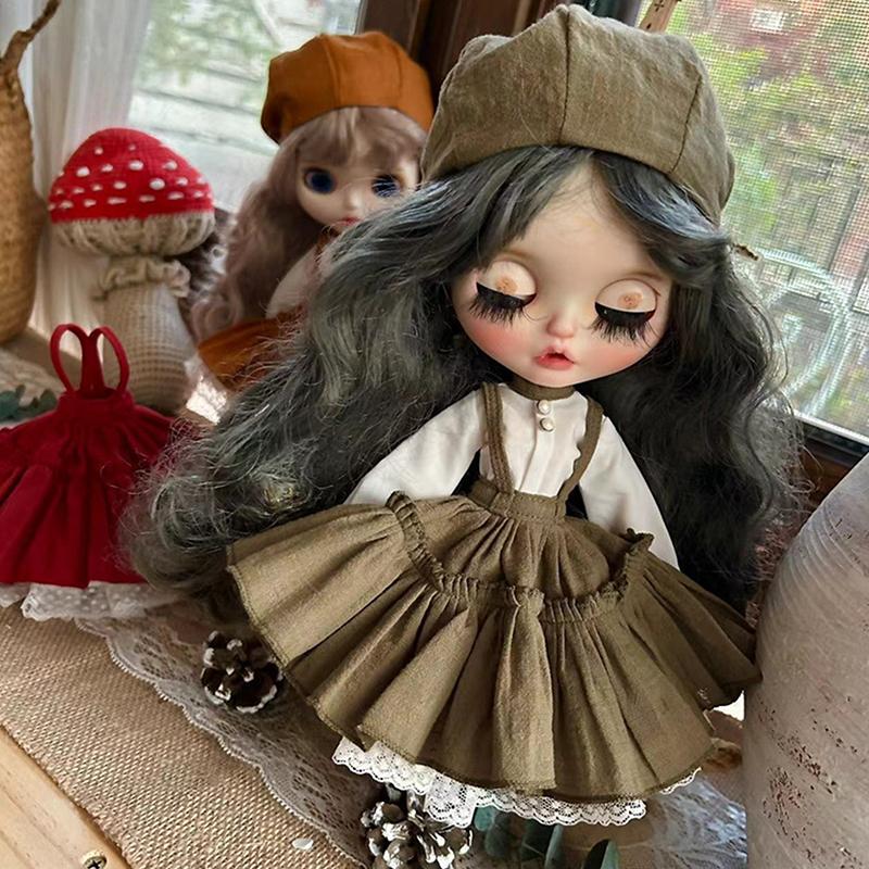 Платье-юбка для куклы ручной работы, берет, шляпа, кукольное ретро-платье, комплект одежды для куклы Blythes Ob22 Ob24, аксессуары для куклы Blyth