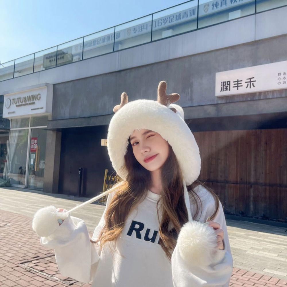 Beanie Hat Antlers Hat Skull Cap Winter Plush Hat Leisure Knit Beanie Children