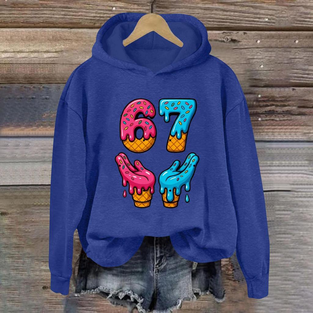 Women's Fashionable Casual Long-Sleeved Printed Hooded Sweatshirt